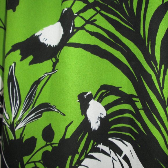 Worthington Green Black White Floral Birds Leaves Blouse Top Tropical Zip sz XL - Picture 8 of 13